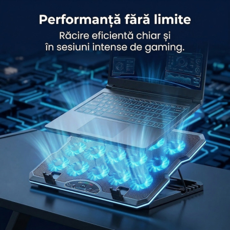 Cooler Laptop Cu 15 Ventilatoare Silentioase, Cooler Laptop Reglabil Ergonomic 7 Trepte, Suport Racire Laptop Pana La 17.3 Inch, Stand Laptop Cu Racire Eficienta, Suport Laptop Cu Ventilatie Puternica Si Suport Telefon Integrat [5]