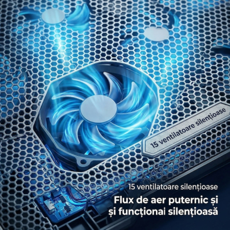 Cooler Laptop Cu 15 Ventilatoare Silentioase, Cooler Laptop Reglabil Ergonomic 7 Trepte, Suport Racire Laptop Pana La 17.3 Inch, Stand Laptop Cu Racire Eficienta, Suport Laptop Cu Ventilatie Puternica Si Suport Telefon Integrat [11]