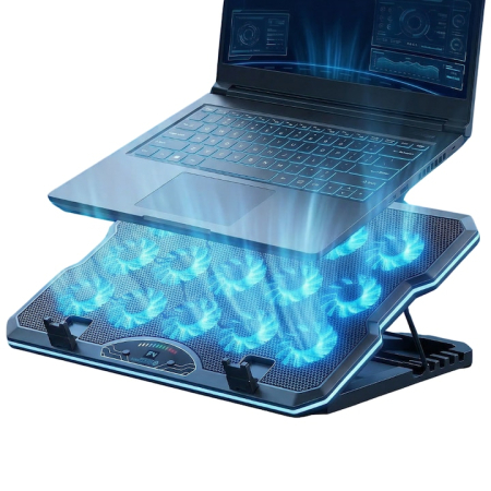 Cooler Laptop Cu 15 Ventilatoare Silentioase, Cooler Laptop Reglabil Ergonomic 7 Trepte, Suport Racire Laptop Pana La 17.3 Inch, Stand Laptop Cu Racire Eficienta, Suport Laptop Cu Ventilatie Puternica Si Suport Telefon Integrat