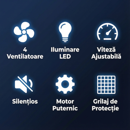 Cooler Laptop Gaming Si Office Cu 4 Ventilatoare LED, Cooler Laptop Cu Viteza Reglabila Si Racire Silentioasa 25 dB, Cooler Laptop Compatibil 11–18 Inch Cu Port USB Dublu, Design Ergonomic, Grilaj Protectie, Negru [2]