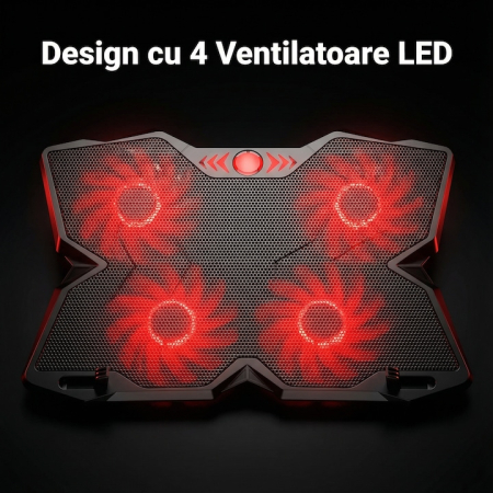 Cooler Laptop Gaming Si Office Cu 4 Ventilatoare LED, Cooler Laptop Cu Viteza Reglabila Si Racire Silentioasa 25 dB, Cooler Laptop Compatibil 11–18 Inch Cu Port USB Dublu, Design Ergonomic, Grilaj Protectie, Negru [10]