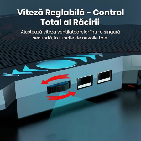 Cooler Laptop Gaming Si Office Cu 4 Ventilatoare LED, Cooler Laptop Cu Viteza Reglabila Si Racire Silentioasa 25 dB, Cooler Laptop Compatibil 11–18 Inch Cu Port USB Dublu, Design Ergonomic, Grilaj Protectie, Negru [5]