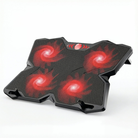 Electronice & Electrocasnice - Cooler Laptop Gaming Si Office Cu 4 Ventilatoare LED, Cooler Laptop Cu Viteza Reglabila Si Racire Silentioasa 25 dB, Cooler Laptop Compatibil 11–18 Inch Cu Port USB Dublu, Design Ergonomic, Grilaj Protectie, Negru