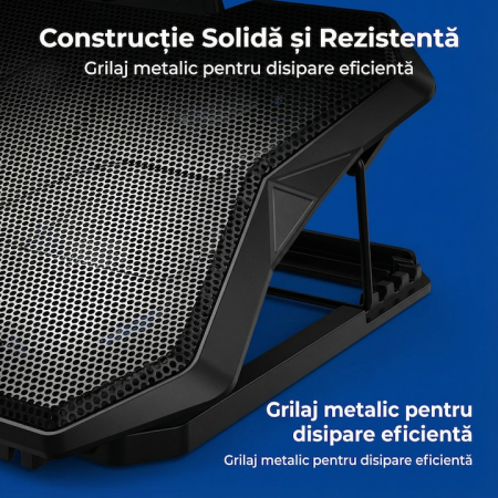 Cooler Stand Laptop Cu 6 Ventilatoare Si Viteza Reglabila A Turatiilor, Cooler Laptop Universal Pana La 18 Inch Ajustabil, Cooler Laptop Cu 2 Porturi USB, Design Ergonomic, Negru [7]