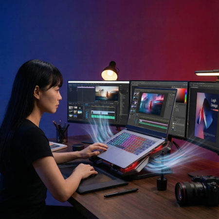 Cooler Stand Laptop Cu 6 Ventilatoare Si Viteza Reglabila A Turatiilor, Cooler Laptop Universal Pana La 18 Inch Ajustabil, Cooler Laptop Cu 2 Porturi USB, Design Ergonomic, Negru [20]