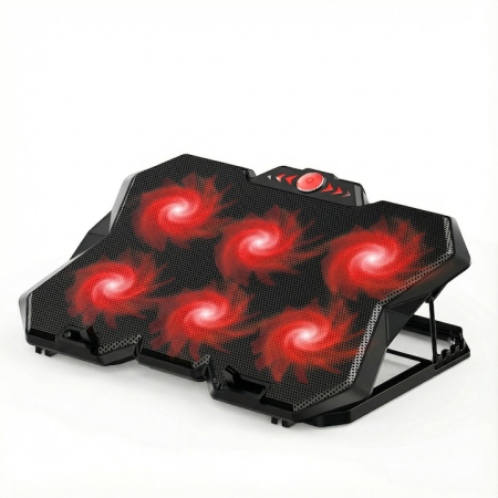 Electronice & Electrocasnice - Cooler Stand Laptop Cu 6 Ventilatoare Si Viteza Reglabila A Turatiilor, Cooler Laptop Universal Pana La 18 Inch Ajustabil, Cooler Laptop Cu 2 Porturi USB, Design Ergonomic, Negru