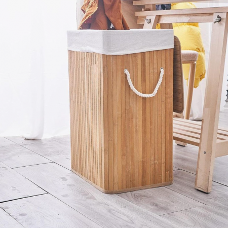 Cos de Rufe din Bambus Premium SUPER TRENDS®, Pliabil, cu Captuseala Detasabila Lavabila, 72L, 40x30x60cm, natural [3]