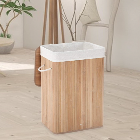 Cos de Rufe din Bambus Premium SUPER TRENDS®, Pliabil, cu Captuseala Detasabila Lavabila, 72L, 40x30x60cm, natural [2]