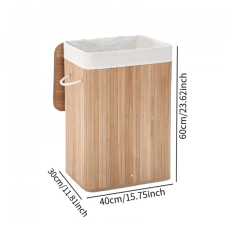 Cos de Rufe din Bambus Premium SUPER TRENDS®, Pliabil, cu Captuseala Detasabila Lavabila, 72L, 40x30x60cm, natural [5]