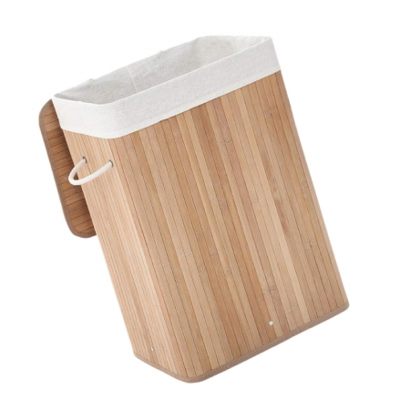 Cos de Rufe din Bambus Premium SUPER TRENDS®, Pliabil, cu Captuseala Detasabila Lavabila, 72L, 40x30x60cm, natural [1]