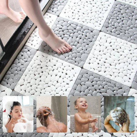 Covoras de Baie Antiderapant Premium SUPER TRENDS®, Ventuze Pentru Fixare si Gauri de Scurgere, se Poate Imbina, Usor de Curatat, Rezistent, Pentru podelele de Dus si Baie, 30 x 30 cm, 1 Buc, Gri [5]