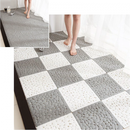 Covoras de Baie Antiderapant Premium SUPER TRENDS®, Ventuze Pentru Fixare si Gauri de Scurgere, se Poate Imbina, Usor de Curatat, Rezistent, Pentru podelele de Dus si Baie, 30 x 30 cm, 1 Buc, Gri [10]