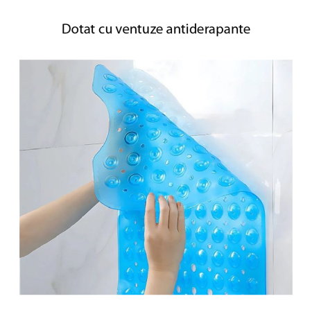 Covoras de Baie Antiderapant SUPER TRENDS®, Antibacterian, Fara Miros, cu Ventuze, PVC, 40x100cm, Negru [2]