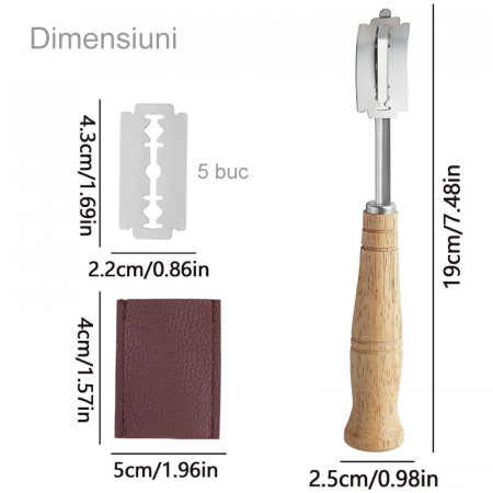 Cutit Pentru Crestarea Painii Profesional SUPER TRENDS®, cu Maner din Lemn, Otel Inoxidabil, 5 Lame, Husa, Argintiu-Maro [3]