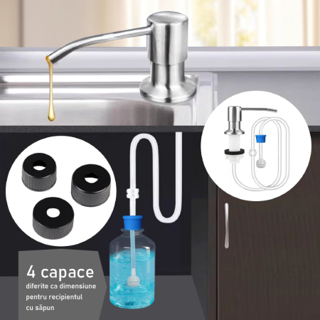 Dispenser de Sapun Pentru Chiuveta SUPER TRENDS®, Incorporabil in Blat, cu Cap de Pompa si Tub Extensibil de 100 cm, Util in Bucatarie si Baie [1]