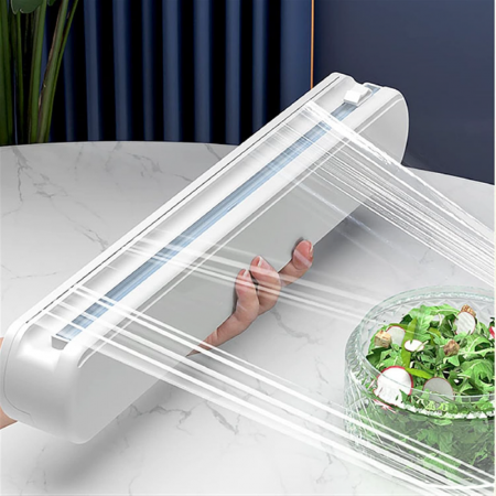 Dispenser Folie Alimentara Premium SUPER TRENDS® cu Taietor Culisant Reglabil, Baza Magnetica si Ventuze, Reutilizabil, Pentru Folie Alimentara Sau Aluminiu si Hartie de Copt, 37 x 6 x 5 cm, Alb [1]