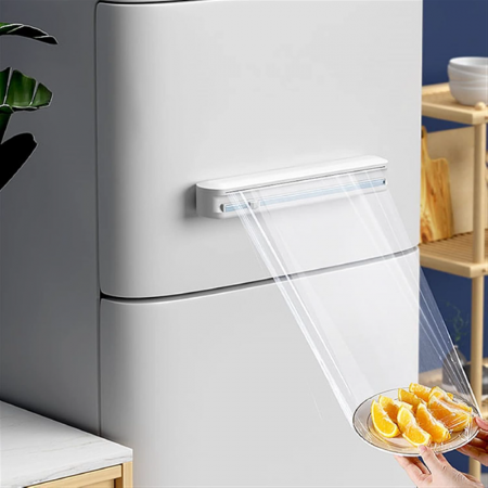 Dispenser Folie Alimentara Premium SUPER TRENDS® cu Taietor Culisant Reglabil, Baza Magnetica si Ventuze, Reutilizabil, Pentru Folie Alimentara Sau Aluminiu si Hartie de Copt, 37 x 6 x 5 cm, Alb [5]