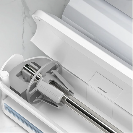 Dispenser Folie Alimentara Premium SUPER TRENDS® cu Taietor Culisant Reglabil, Baza Magnetica si Ventuze, Reutilizabil, Pentru Folie Alimentara Sau Aluminiu si Hartie de Copt, 37 x 6 x 5 cm, Alb [4]