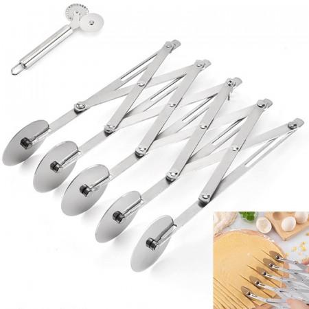 Dispozitiv cu 5 Rotite Extensibil Profesional SUPER TRENDS®, Pentru Taiat Aluat, Biscuiti, Ravioli si Patiserie, Otel Inoxidabil, 24.8 x 5.2 x 5.3 cm, Argintiu [1]