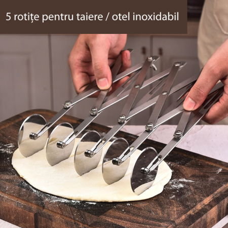 Dispozitiv cu 5 Rotite Extensibil Profesional SUPER TRENDS®, Pentru Taiat Aluat, Biscuiti, Ravioli si Patiserie, Otel Inoxidabil, 24.8 x 5.2 x 5.3 cm, Argintiu [4]