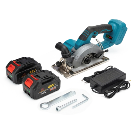Scule & Unelte Bricolaj - Fierastrau Circular cu 2 Acumulatori de 48V SUPER TRENDS®, Incarcator, Cheie Pentru Reglaj si Montaj Disc 125 mm, Albastru