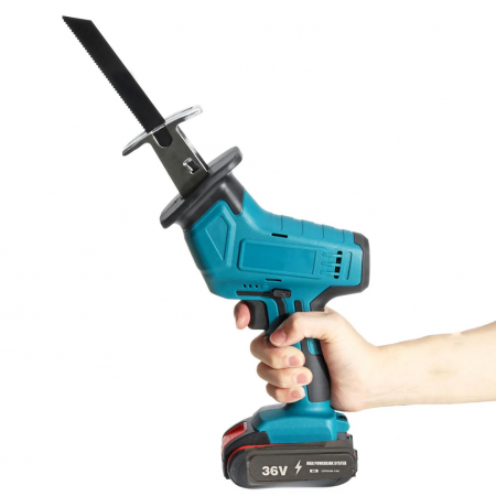 Fierastrau Electric Sabie Profesional SUPER TRENDS®, cu 2 Acumulatori 36V, Autonomie 3 Ore, 4 Panze, Pentru Multiple Materiale, Albastru [1]