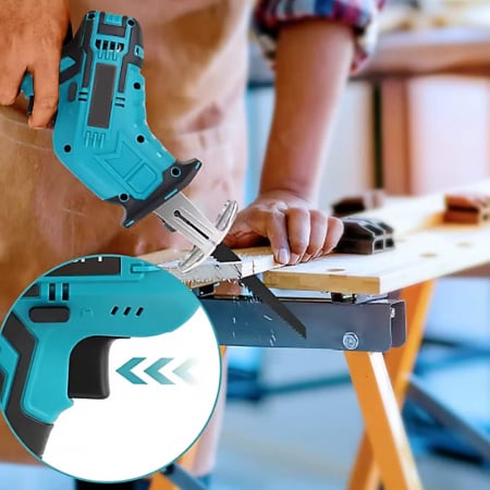 Fierastrau Electric Sabie Profesional SUPER TRENDS®, cu 2 Acumulatori 36V, Autonomie 3 Ore, 4 Panze, Pentru Multiple Materiale, Albastru [3]