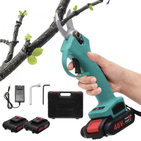 Foarfeca Electrica pentru Gradinarit Profesionala, SUPER TRENDS®, 2 Acumulatori 48V, cu Lama din Otel Carbon, Baterie 9700mAh, Valiza de Transport si Accesorii [8]