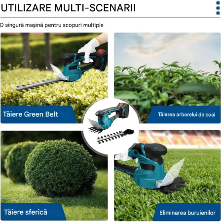 Foarfeca Electrica Pentru Tuns Iarba si Gard Viu SUPER TRENDS®, Fara Fir, 2 Acumulatori 48 V, Albastru [5]
