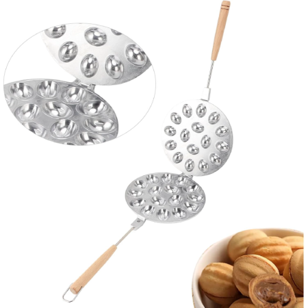 Forma de Copt cu 16 Orificii Pentru Prajituri in Forma de Nuca SUPER TRENDS®, Manere Din Lemn, Diametru 16 cm, Aluminiu, Gri [3]