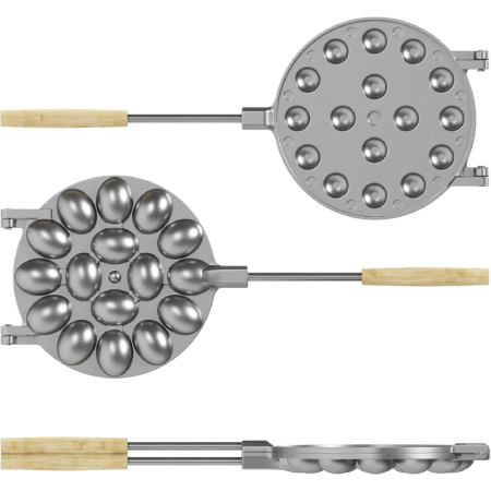 Forma de Copt cu 16 Orificii Pentru Prajituri in Forma de Nuca SUPER TRENDS®, Manere Din Lemn, Diametru 16 cm, Aluminiu, Gri [4]