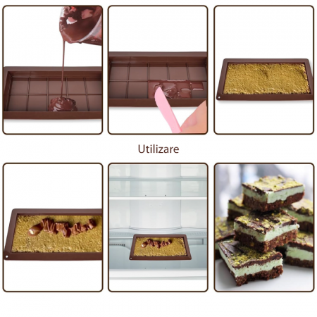 Forma Pentru Ciocolata Din Silicon Premium SUPER TRENDS®, 1 Bucata, Antiaderenta, 10 patrate, Demulare Usoara, Model Adanc, Ideala Pentru Tablete de Ciocolata, Biscuiti si Bomboane, 25 x 14 x 1, 7 cm, [4]