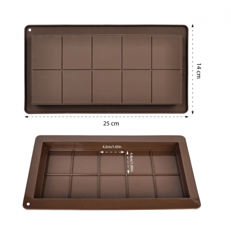Forma Pentru Ciocolata Din Silicon Premium SUPER TRENDS®, 1 Bucata, Antiaderenta, 10 patrate, Demulare Usoara, Model Adanc, Ideala Pentru Tablete de Ciocolata, Biscuiti si Bomboane, 25 x 14 x 1, 7 cm, [3]