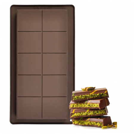 Forma Pentru Ciocolata Din Silicon Premium SUPER TRENDS®, 1 Bucata, Antiaderenta, 10 patrate, Demulare Usoara, Model Adanc, Ideala Pentru Tablete de Ciocolata, Biscuiti si Bomboane, 25 x 14 x 1, 7 cm, [1]