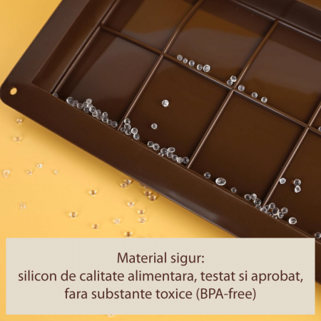 Forma Pentru Ciocolata Din Silicon Premium SUPER TRENDS®, 1 Bucata, Antiaderenta, 10 patrate, Demulare Usoara, Model Adanc, Ideala Pentru Tablete de Ciocolata, Biscuiti si Bomboane, 25 x 14 x 1, 7 cm, [7]