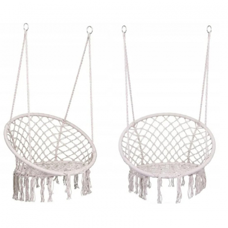 Fotoliu Tip Balansoar Suspendat SUPER TRENDS®, Premium, Greutate Suportata 150 kg, Cadru Cercuri Metalice, Perna, Bej [7]