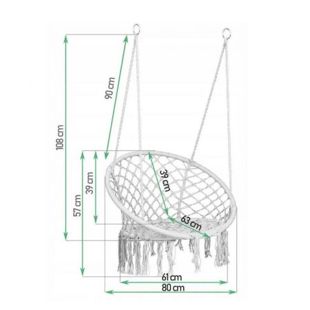 Fotoliu Tip Balansoar Suspendat SUPER TRENDS®, Premium, Greutate Suportata 150 kg, Cadru Cercuri Metalice, Perna, Bej [2]