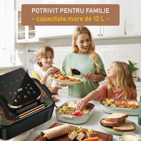 Friteuza cu Aer Cald 12 L, 2500W SUPER TRENDS®, Air Fryer cu Fereastra, Ecran Digital Tactil, 6 Programe, Temperatura 80-210°C, Negru [6]