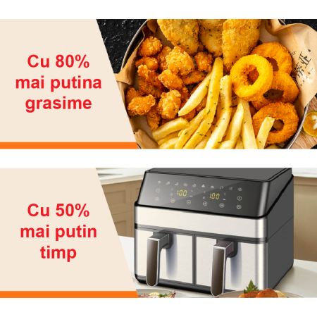 Friteuza Dubla Airfryer Fara Ulei Premium SUPER TRENDS®, Capacitate 9L, Putere 2000 W, Tehnologie Smart Chef cu 8 Programe Prestabilite [8]