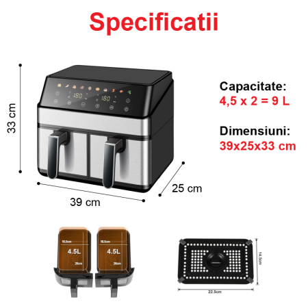 Friteuza Dubla Airfryer Fara Ulei Premium SUPER TRENDS®, Capacitate 9L, Putere 2000 W, Tehnologie Smart Chef cu 8 Programe Prestabilite [12]