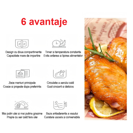 Friteuza Dubla Airfryer Fara Ulei Premium SUPER TRENDS®, Capacitate 9L, Putere 2000 W, Tehnologie Smart Chef cu 8 Programe Prestabilite [5]