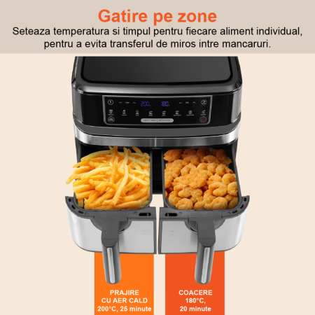 Friteuza Dubla Airfryer Fara Ulei Premium SUPER TRENDS®, Capacitate 9L, Putere 2000 W, Tehnologie Smart Chef cu 8 Programe Prestabilite + CADOU Razatoare 14 in 1 [4]