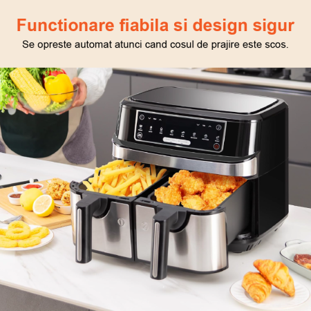 Friteuza Dubla Airfryer Fara Ulei Premium SUPER TRENDS®, Capacitate 9L, Putere 2000 W, Tehnologie Smart Chef cu 8 Programe Prestabilite + CADOU Razatoare 14 in 1 [2]