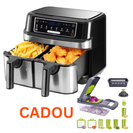 Produse - Friteuza Dubla Airfryer Fara Ulei Premium SUPER TRENDS®, Capacitate 9L, Putere 2000 W, Tehnologie Smart Chef cu 8 Programe Prestabilite + CADOU Razatoare 14 in 1