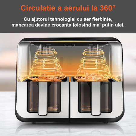 Friteuza Dubla Airfryer Fara Ulei Premium SUPER TRENDS®, Capacitate 9L, Putere 2000 W, Tehnologie Smart Chef cu 8 Programe Prestabilite, Cuve cu Fereastra, Temperatura Maxima 200˚C, Pastrare la Cald, [4]