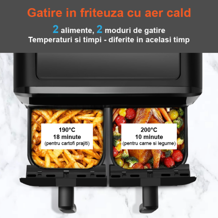 Friteuza Dubla Airfryer Fara Ulei Premium SUPER TRENDS®, Capacitate 9L, Putere 2000 W, Tehnologie Smart Chef cu 8 Programe Prestabilite, Cuve cu Fereastra, Temperatura Maxima 200˚C, Pastrare la Cald, [3]