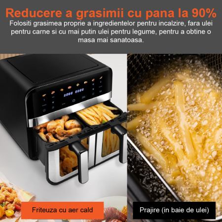 Friteuza Dubla Airfryer Fara Ulei Premium SUPER TRENDS®, Capacitate 9L, Putere 2000 W, Tehnologie Smart Chef cu 8 Programe Prestabilite, Cuve cu Fereastra, Temperatura Maxima 200˚C, Pastrare la Cald, [5]