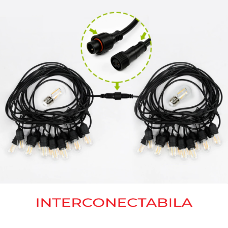 Ghirlanda Stradala Luminoasa Retro SUPER TRENDS®, Lungime 10 M, 20 Becuri LED Incluse, Fasung E27, Interconectare, IP44, Rezistenta la Intemperii, Pentru Terasă, Balcon sau Cort, Lumina Calda [4]