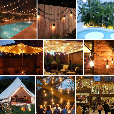 Ghirlanda Stradala Luminoasa Retro SUPER TRENDS®, Lungime 10 M, 20 Becuri LED Incluse, Fasung E27, Interconectare, IP44, Rezistenta la Intemperii, Pentru Terasă, Balcon sau Cort, Lumina Calda [13]