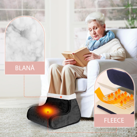 Incalzitor Electric Pentru Picioare SUPER TRENDS®, 100 W, 3 Temperaturi Reglabile, Temporizator 90 de Minute si Telecomanda, Husa lavabila din Fleece si Lana, Confort Rapid Pentru Picioare Reci [8]
